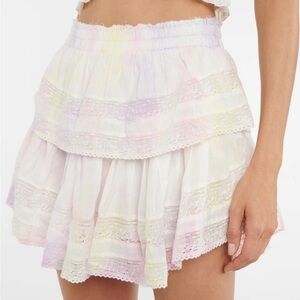 Loveshackfancy- NWT Multicolored Tie Dye Tiered Ruffle Cotton Miniskirt